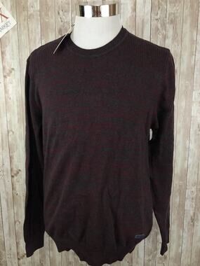 Mustang Sweater Mens Medium Pullover Shirt Knit Gray Red Lightweight N35
